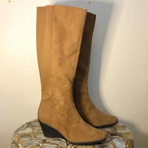 A2 by Aerosoles Carmel Faux Suede Tall Wedge Boots, Adjustable Calf!